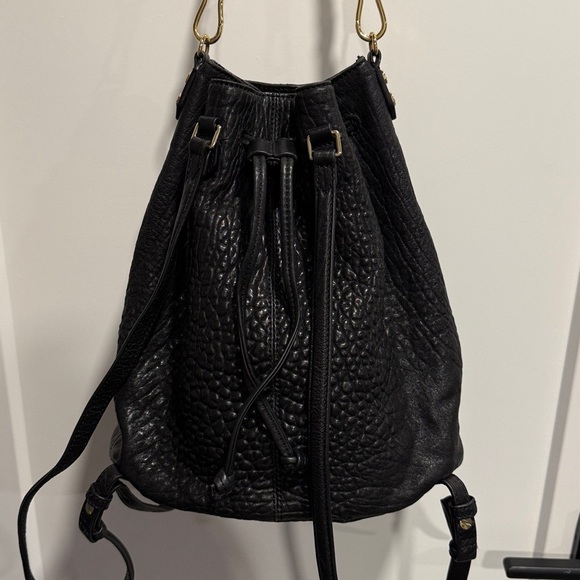 Elizabeth and James Leather Sling Bucket Bag Backpack Black 